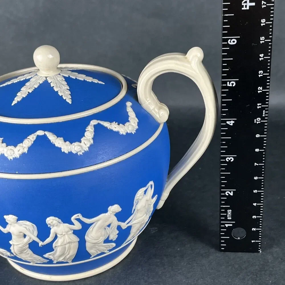 Rare Antique Copeland Spode‎ Blue Jasperware Teapot 